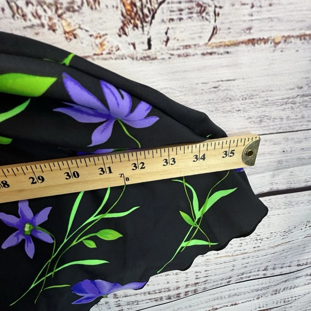 Blair Plus Size Swimsuit Black Floral Plus Size 26W Skirt One Piece Tummy Panel